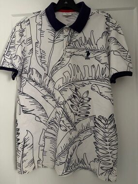 U.S. Polo Assn. White Polo with Navy Tropical Leaf Outline